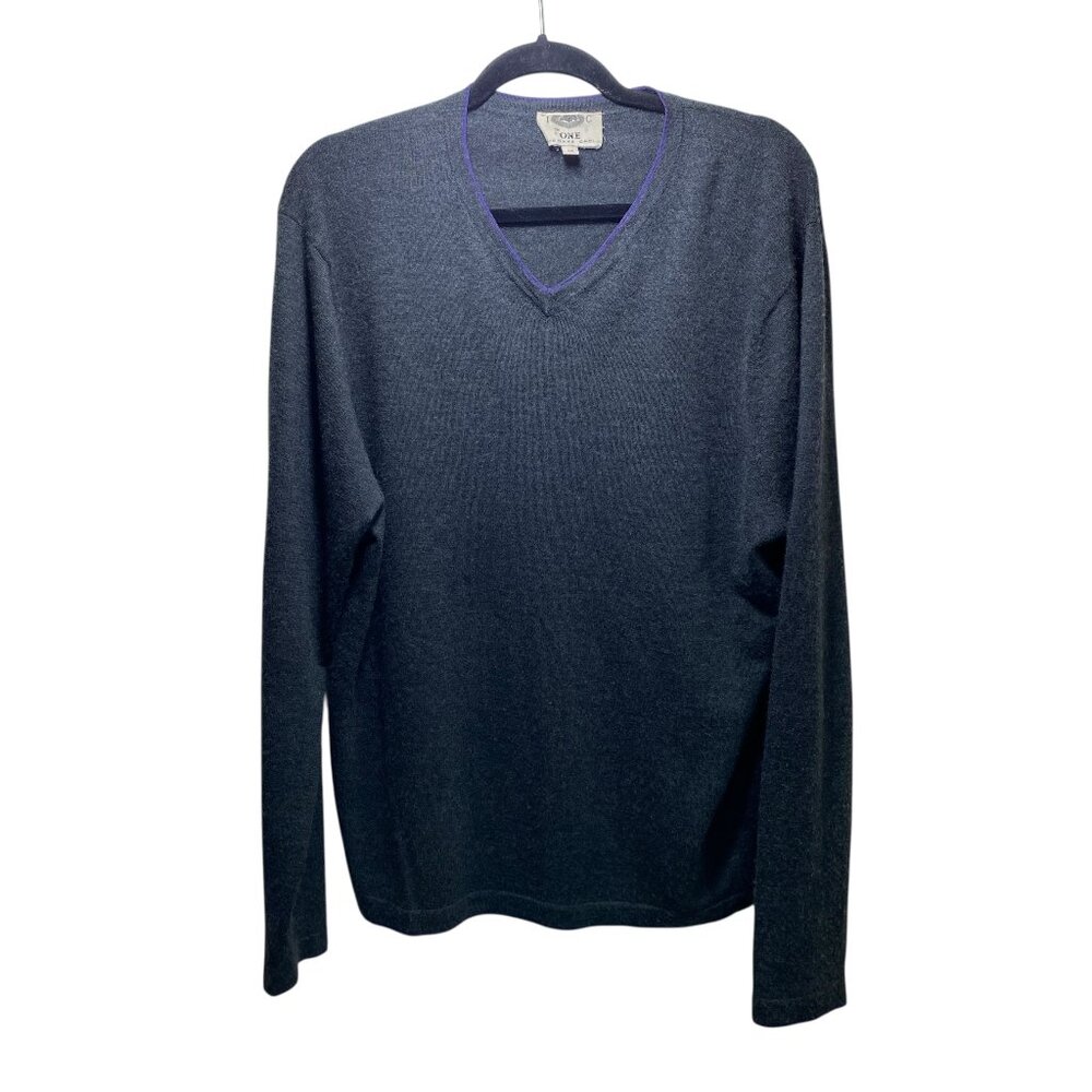 100% Cashmere Quiet Luxury Old Money‎ Pullover Butter Soft V Neck Sweater L Gray